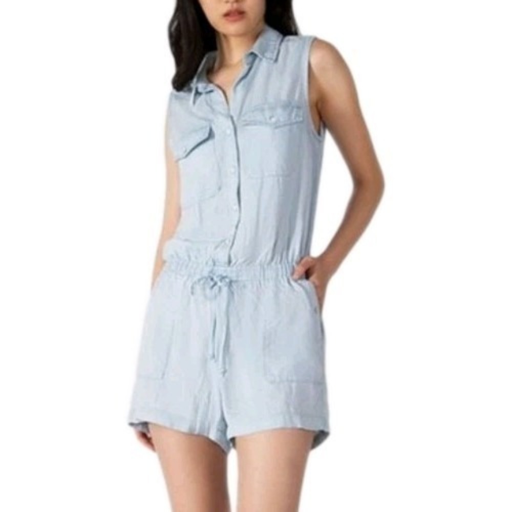 NWT Black Tape Utility Romper Blue Tencel Casual Size‎ XS Sleeveless Pockets